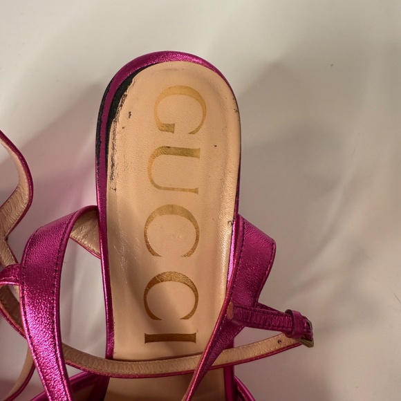 Gucci Pink Metallic Marmont Sandals with Crystal GG – Size 39 - Picture 8 of 10